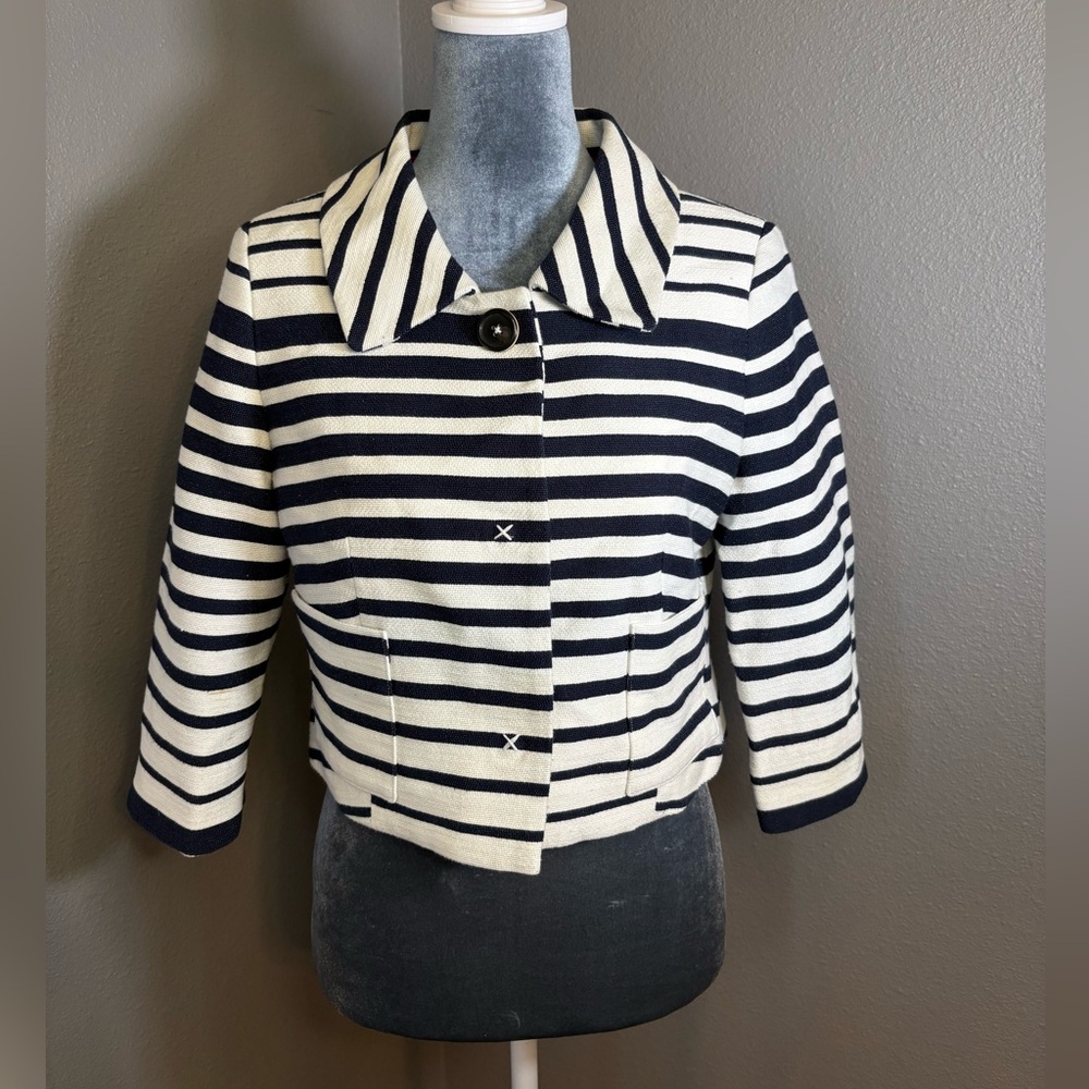 Brooks Brothers Navy Blue & White Striped Cropped Blazer Size 6P